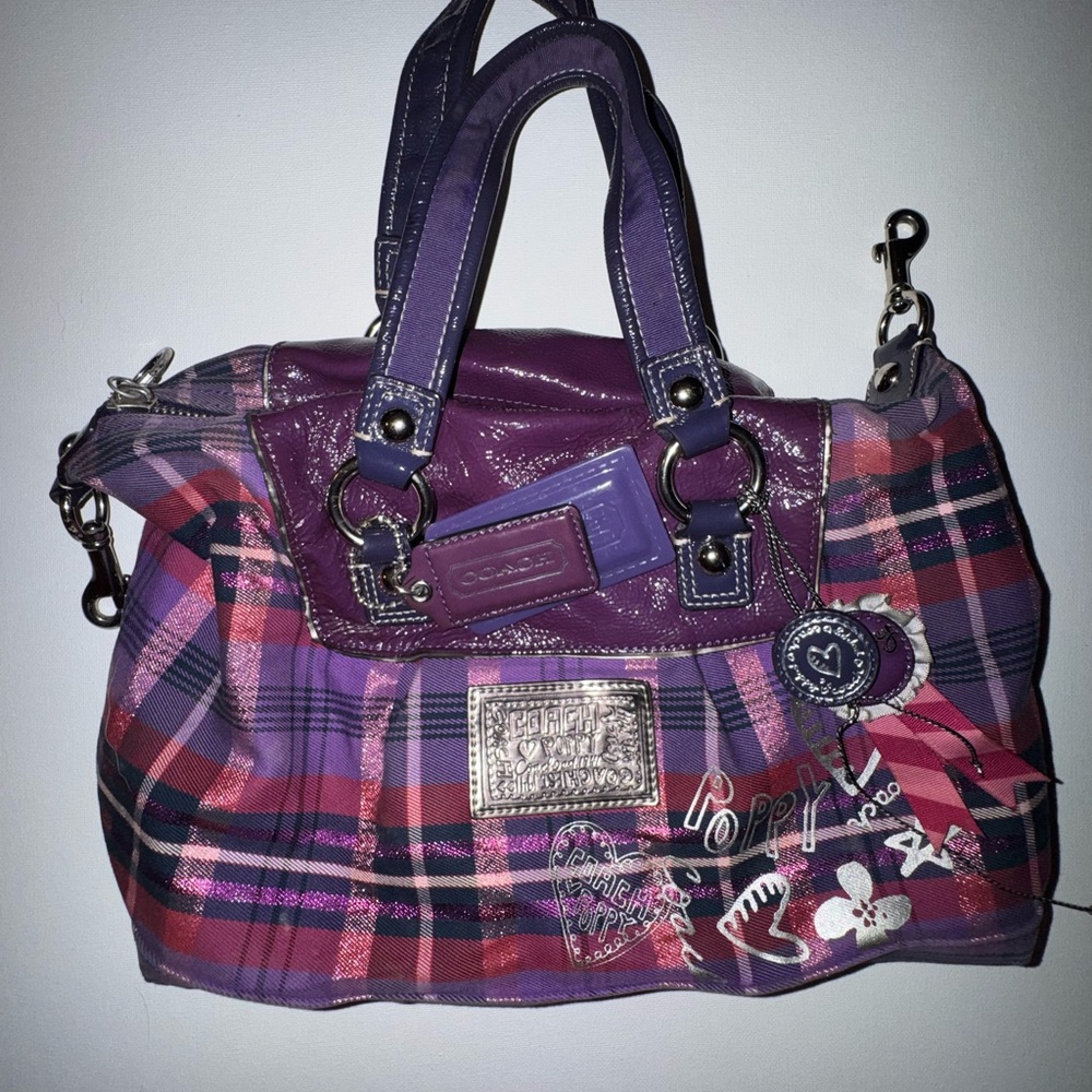 Coach Poppy Plaid Glam Tote/Sat